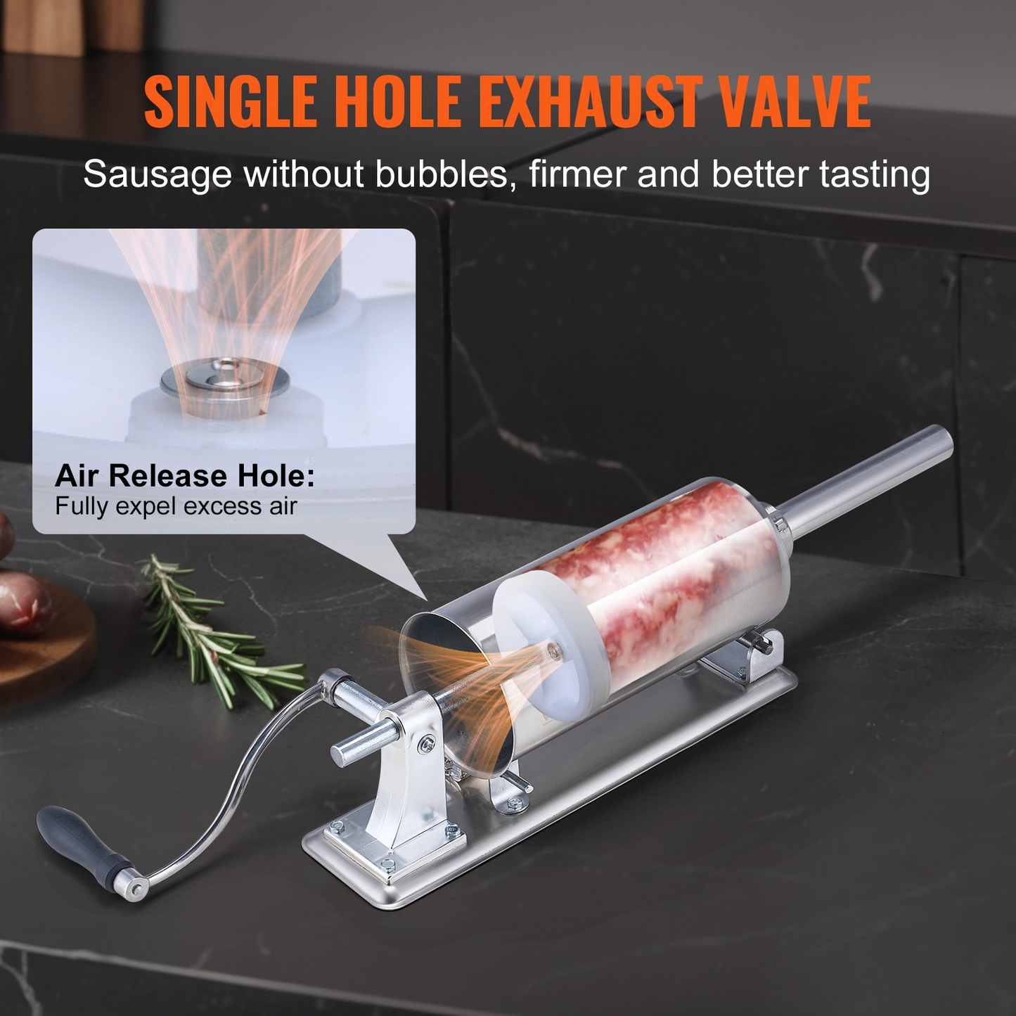 VEVOR Manual Sausage Stuffer, 2.5 L / 6 LBS Horizontal Sausage Machine with U-type Clamp, Made of Food-Grade Stainless Steel, Includes 8 Stuffing Tubes, for Home Kitchen Restaurant Commercial