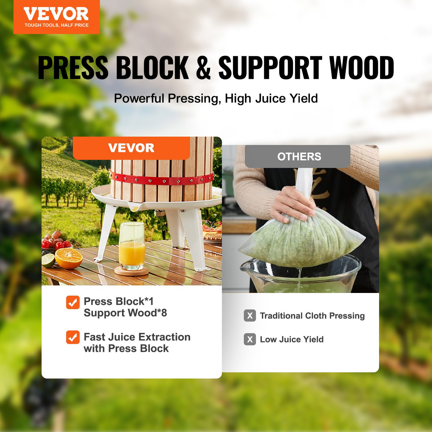 VEVOR Fruit Wine Press Manual Press for Wine Making 3.2 Gal/12L Wood Basket