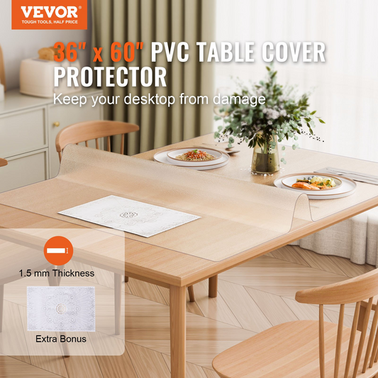 VEVOR PVC Table Protector 36x60 Inch Frosted Plastic Desk Protector 1.5mm Thick