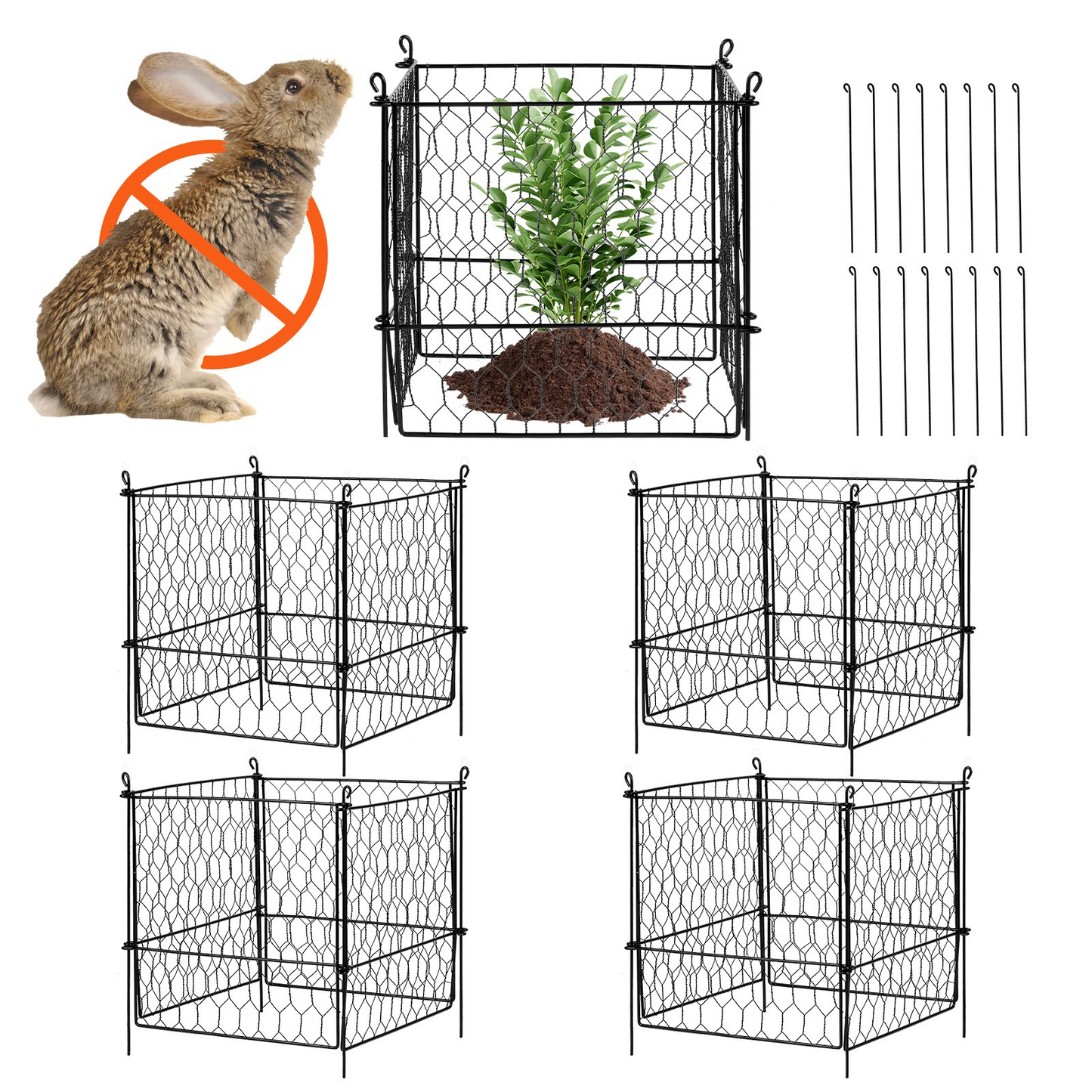 VEVOR 5 Pack Plant Protector from Animals 13.4'' x 13.4'' Metal Plant Cage
