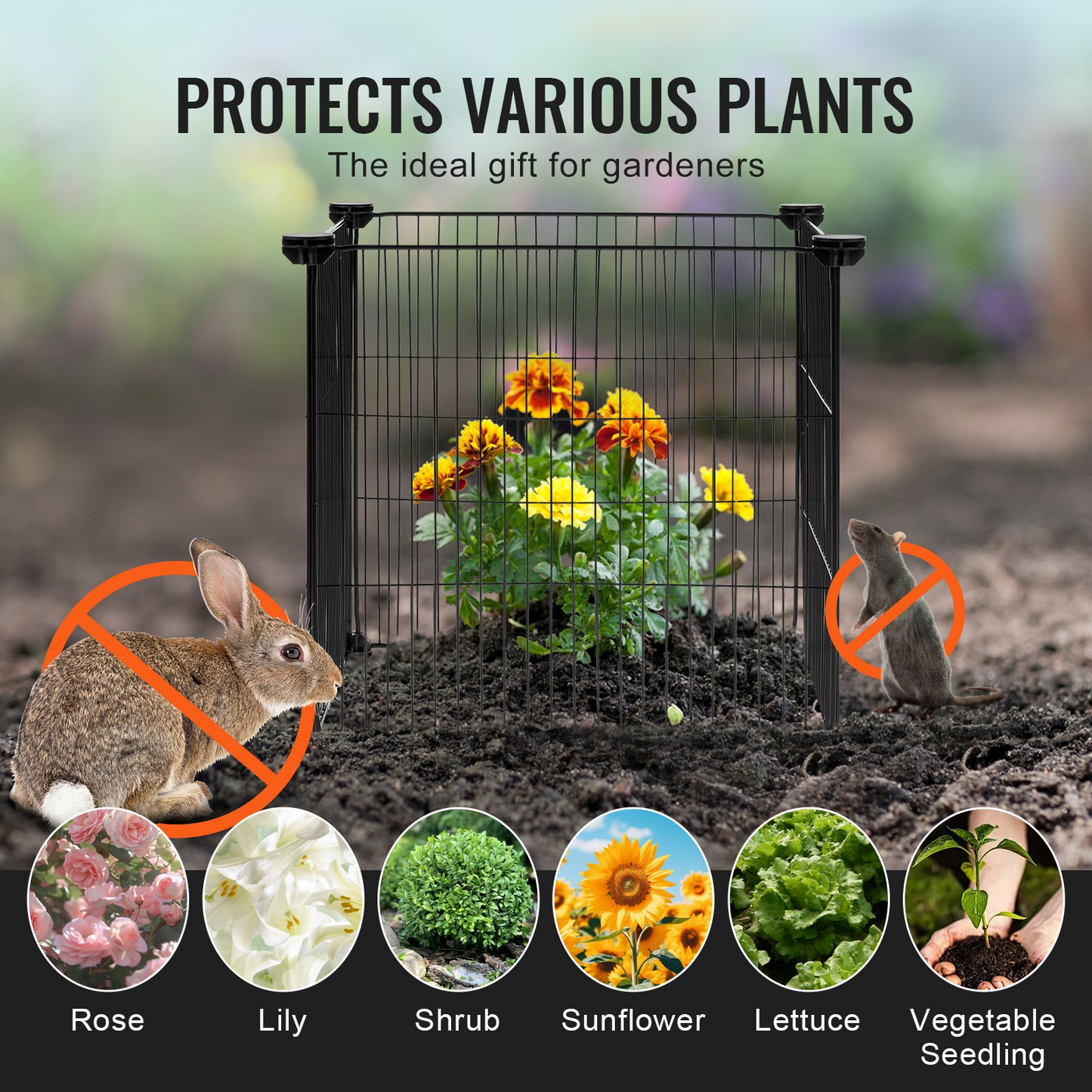 VEVOR 5 Pack Plant Protector from Animals 15.35'' x 15.35'' Metal Plant Cage