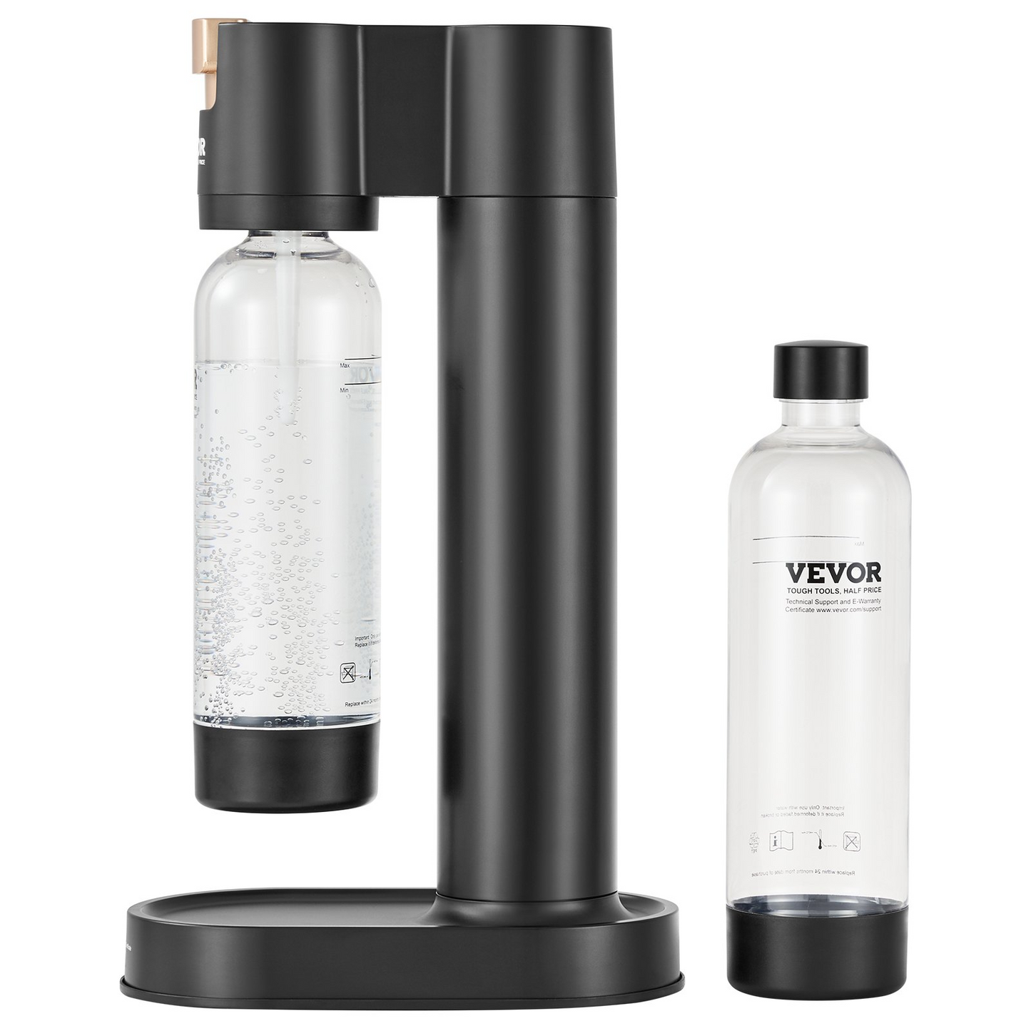 VEVOR Sparkling Water Maker, Soda Maker Machine for Home Carbonating, Seltzer Water Starter Kit with 2 BPA-free 1L PET Bottles, Compatible with Mainstream Screw-in 60L CO2 Cylinder(NOT Included) Black