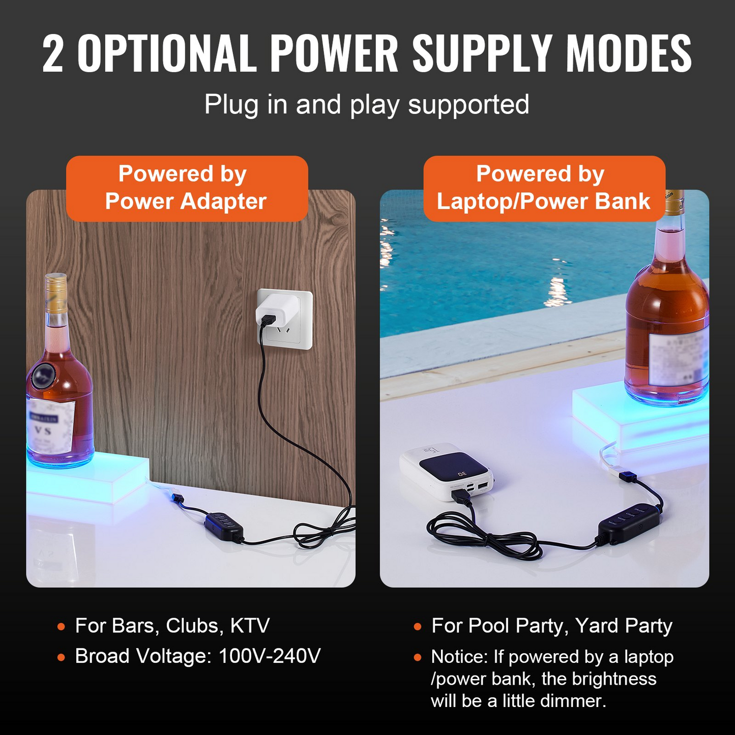 VEVOR Wall Mounted LED Lighted Liquor Bottle Display Home Bar Shelf 30" 1-Step