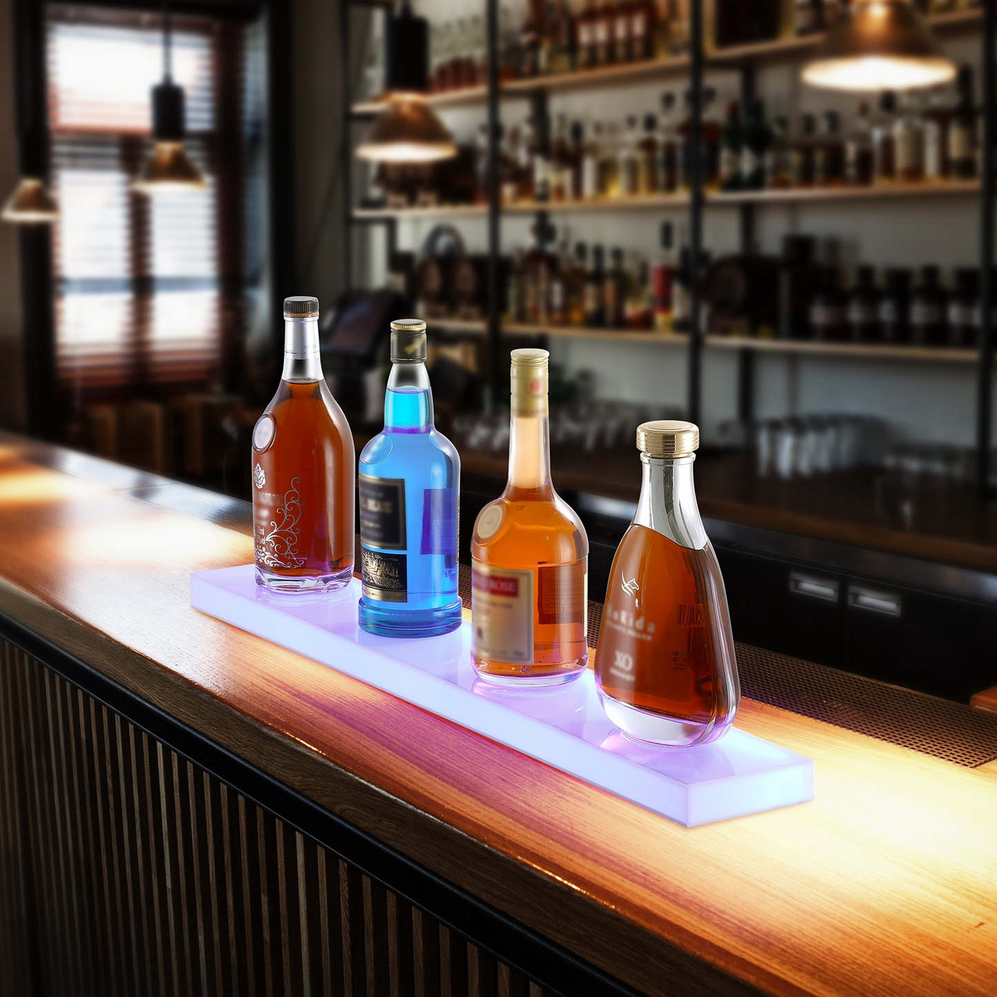 VEVOR Wall Mounted LED Lighted Liquor Bottle Display Home Bar Shelf 30" 1-Step
