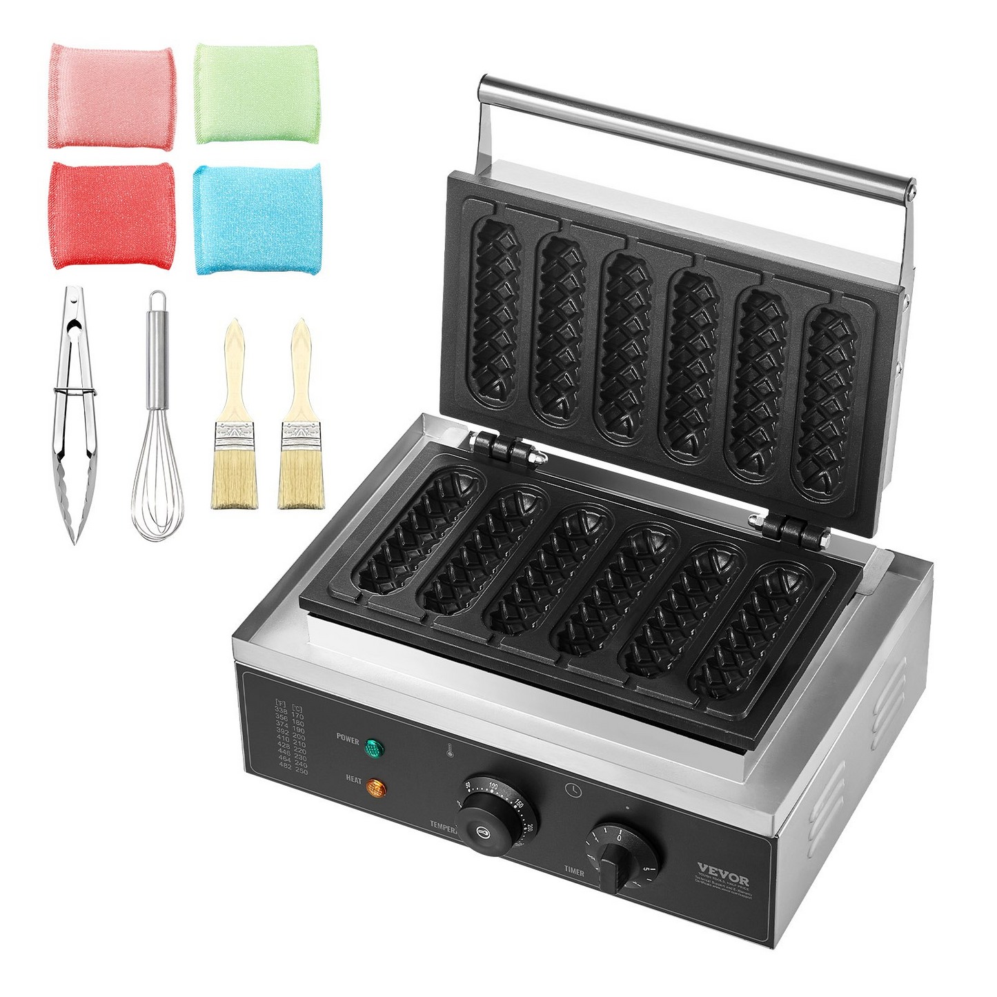 VEVOR 6PCS Commercial Waffle Stick Maker Waffle Baker Hot Dog Waffle Iron 1500W