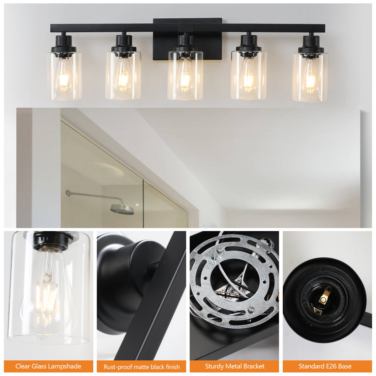 5-Lights Farmhouse Vanity Lights Fixture Rustic Bathroom Light Fixture Bathroom Sconce (Without Bulbs)