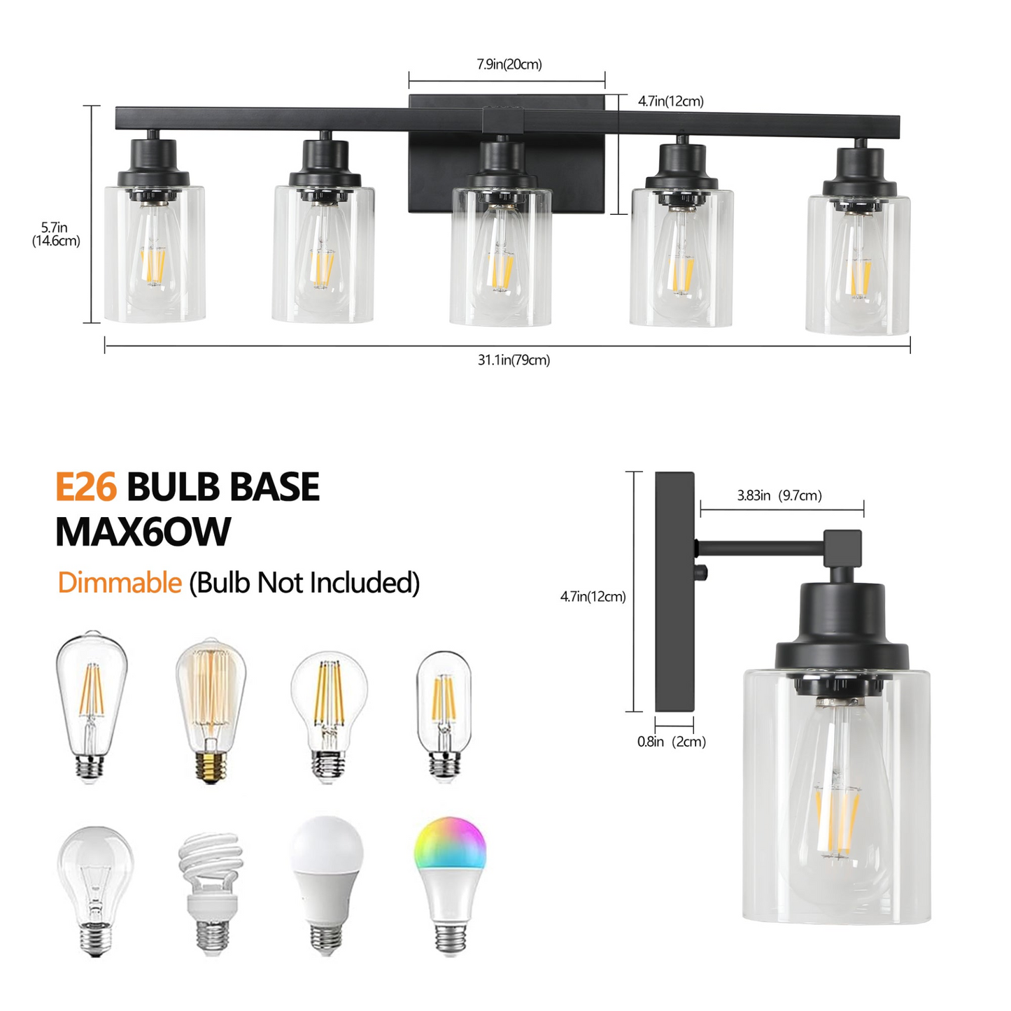 5-Lights Farmhouse Vanity Lights Fixture Rustic Bathroom Light Fixture Bathroom Sconce (Without Bulbs)