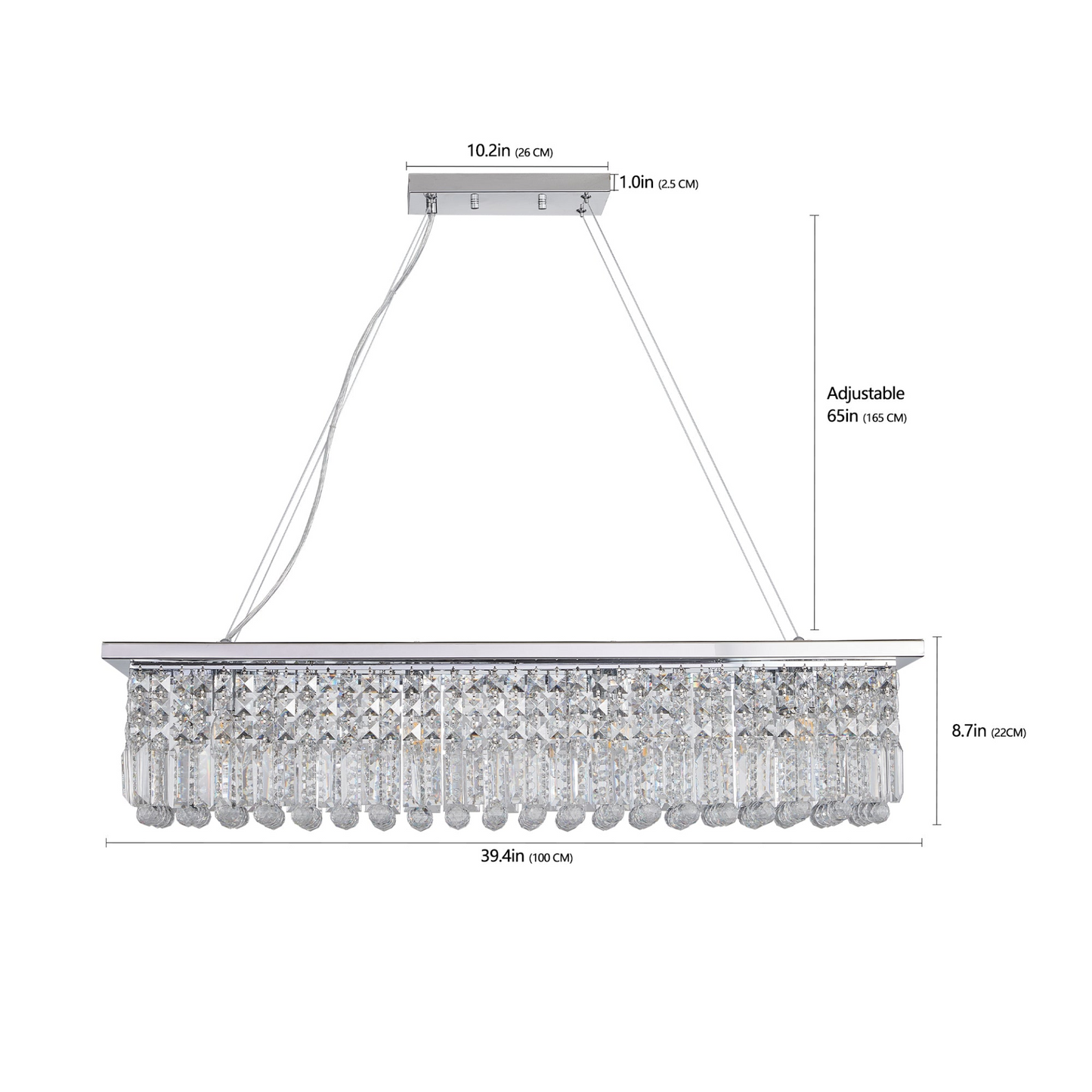 Modern Crystal Chandelier for Dining Room 8-Light White Rectangle Raindrop Chandelier Contemporary Rectangular Pendant Light Fixture for Kitchen Island Bar L39.4'' x W9.8'' x H8.7'(Bulb Not Included)
