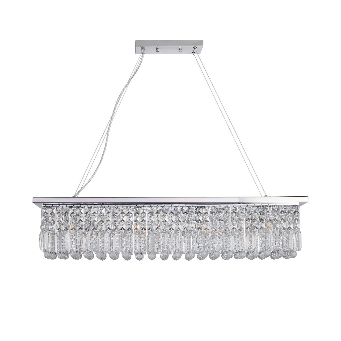Modern Crystal Chandelier for Dining Room 8-Light White Rectangle Raindrop Chandelier Contemporary Rectangular Pendant Light Fixture for Kitchen Island Bar L39.4'' x W9.8'' x H8.7'(Bulb Not Included)
