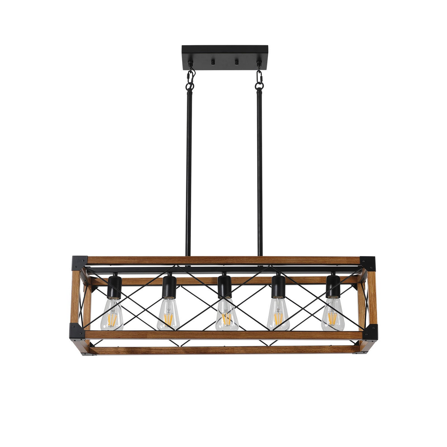 5-Light Retro Farmhouse Chandelier For Kitchen, Living room, Dining room Walnut(No Bulbs)