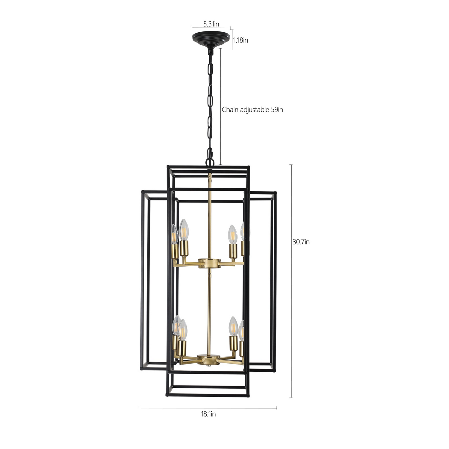 8-Lights Black & Gold Lantern Tiered Pendant Light Fixtures, Industrial Farmhouse Hanging Chandelier (No Bulbs)