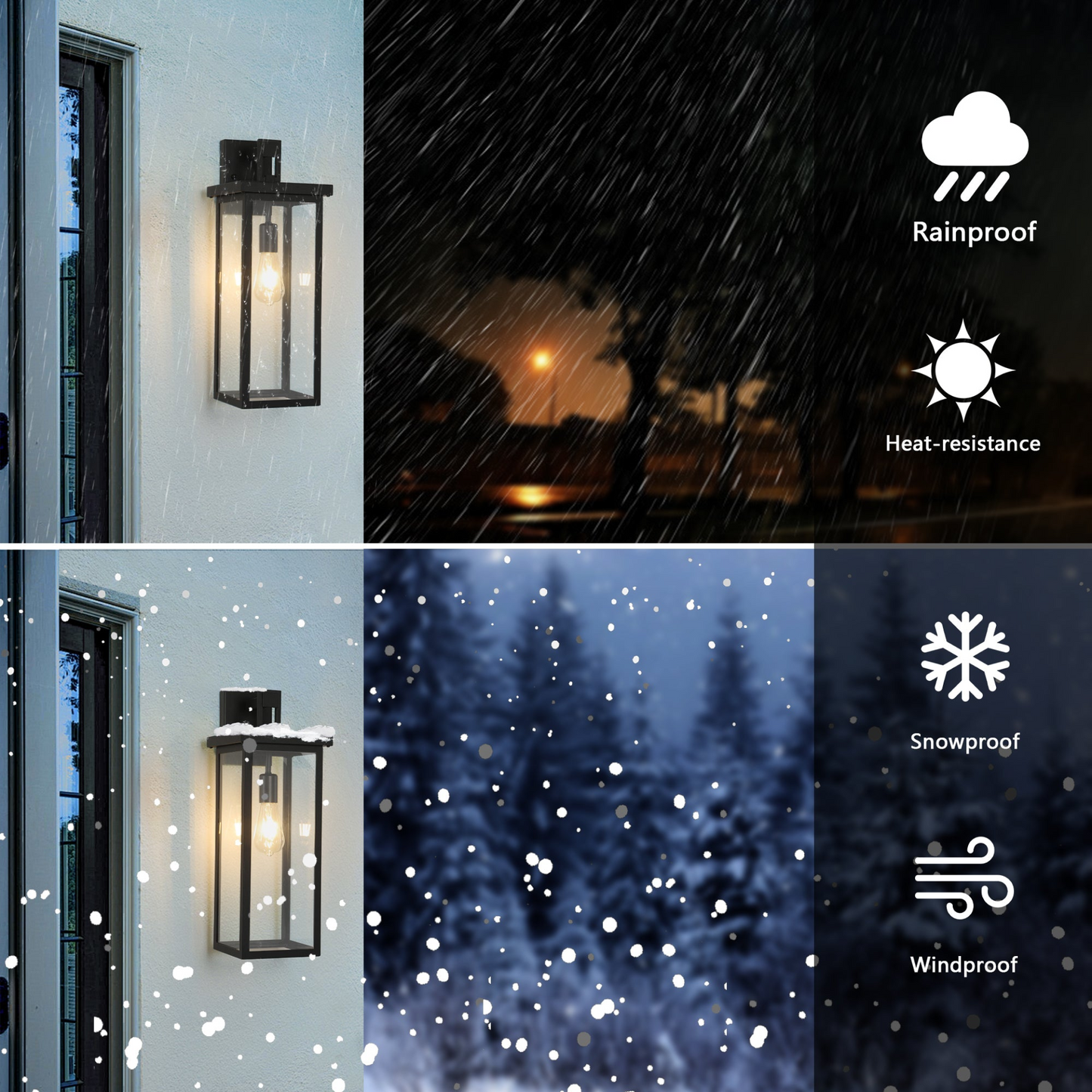 Set of 2 Modern Outdoor Wall Lanterns with Black Metal Frame and Clear Glass, Weatherproof Wall Sconces for Porch, Garage, or Entryway Lighting, E26 Bulb Compatible