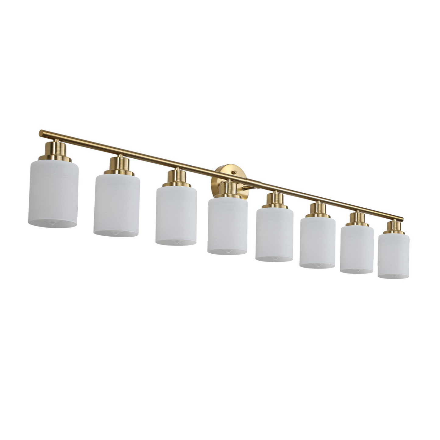 8-Light Golden Bathroom Vanity Light Fixture, Frosted Glass Shades, Modern Wall Mounted Lighting (No Bulbs)