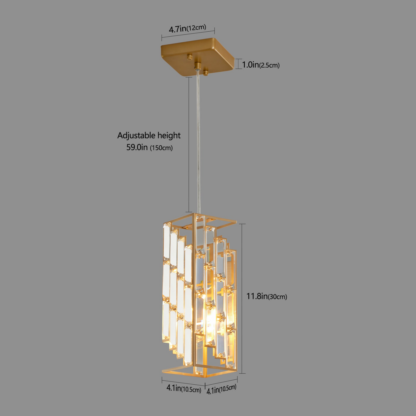 Modern Crystal Pendant Light - 3 Pack, Adjustable Hanging Ceiling Lamp with Crystal Prism Design for Dining Room, Kitchen Island, and Living Room -Golden Finish