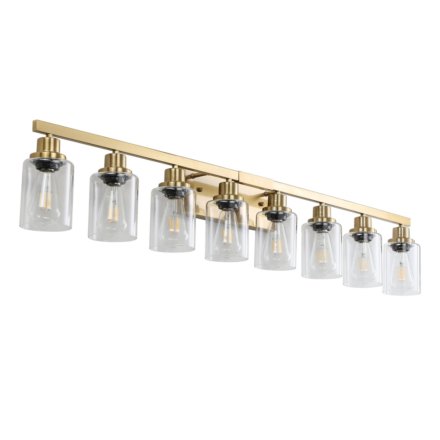 Golden 8-Light Vanity Light with Clear Glass Shades, Modern Iron Metal Bathroom Wall Fixture for Mirror, Ideal for Bathroom and Dressing Table (No Bulbs)