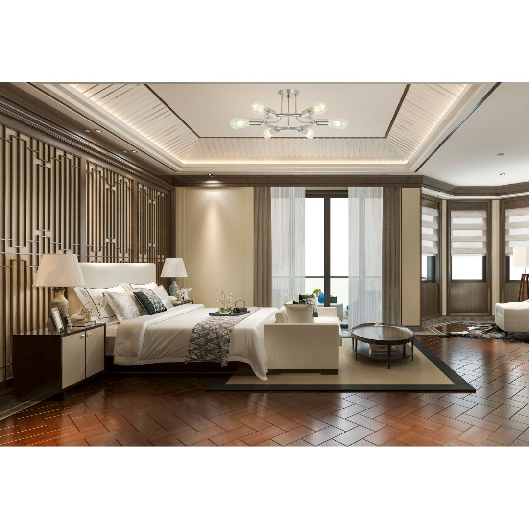 6 Light Modern Sputnik Lights Semi Flush Mount Ceiling Light Brushed Nickel Finished
