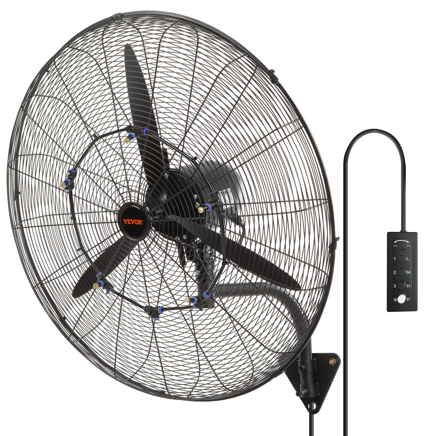 VEVOR Wall-Mount Misting Fan, 30 Inch, 3-speed High Velocity Max. 9500 CFM, Waterproof Oscillating Industrial Wall Fan, Commercial or Residential for Warehouse, Greenhouse, Workshop, Black, ETL Listed