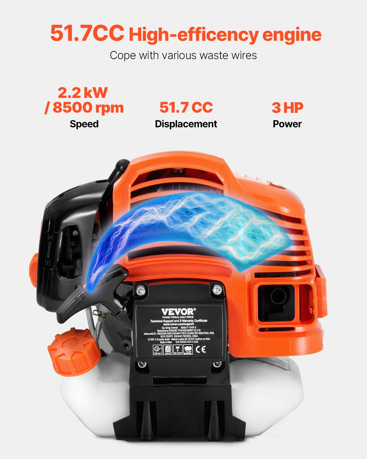 Cordless String Trimmer 16.9" 51.7CC Gas Powered Grass Trimmer