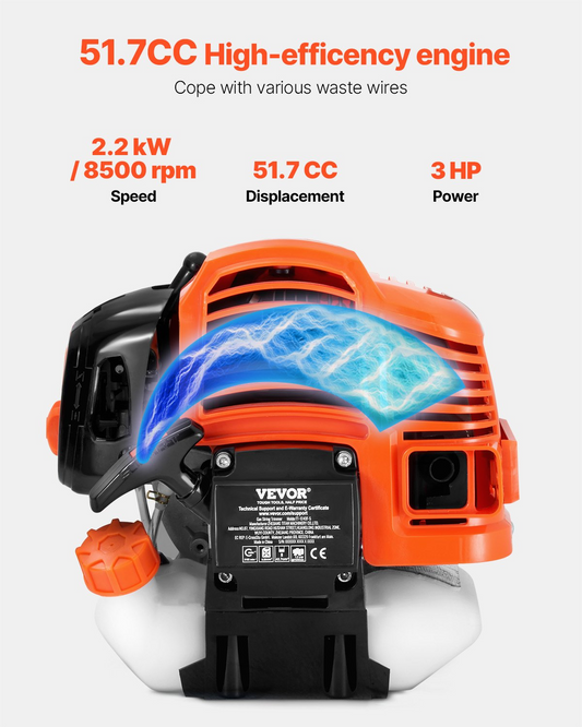 Cordless String Trimmer 16.9" 51.7CC Gas Powered Grass Trimmer
