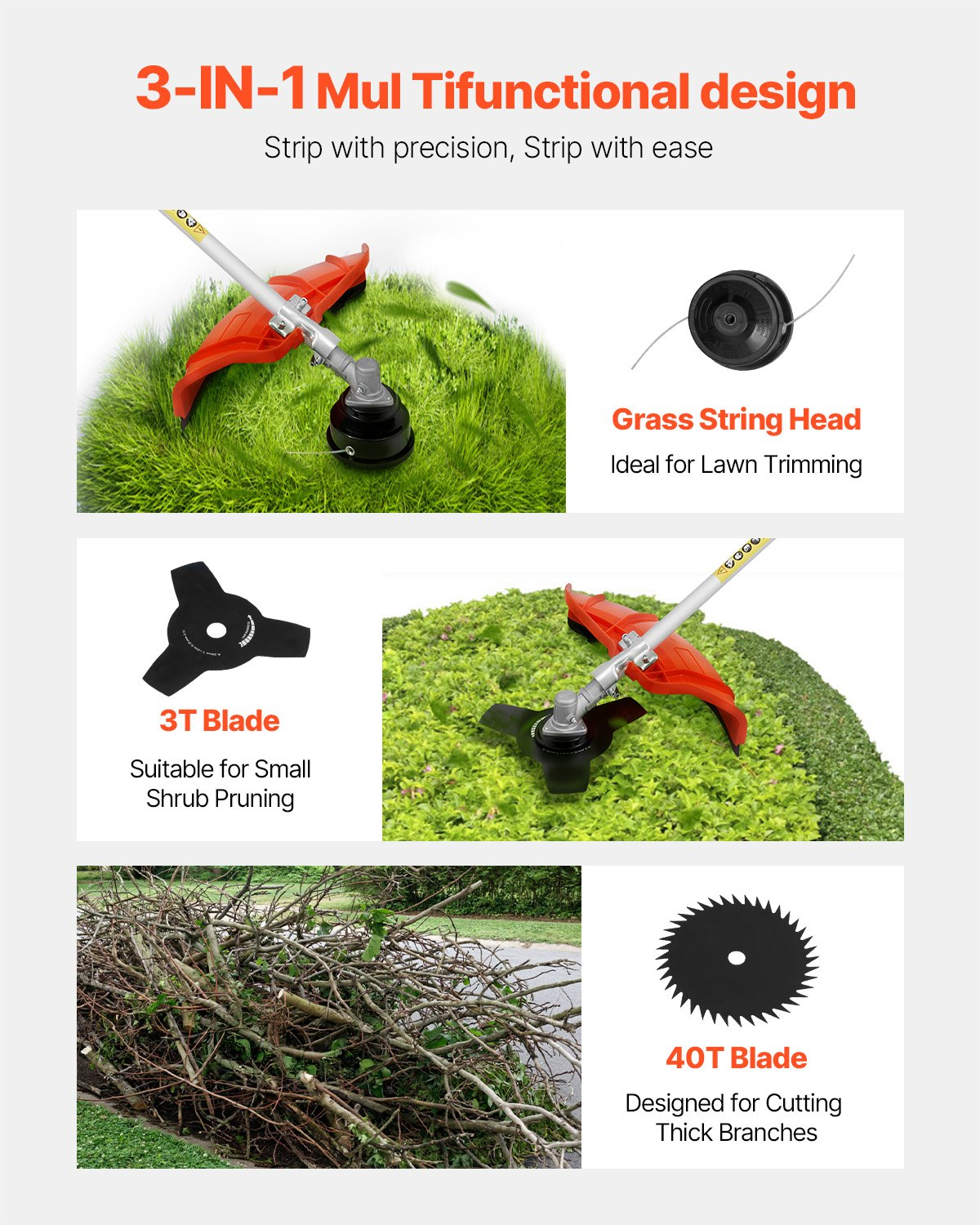 Cordless String Trimmer 16.9" 51.7CC Gas Powered Grass Trimmer