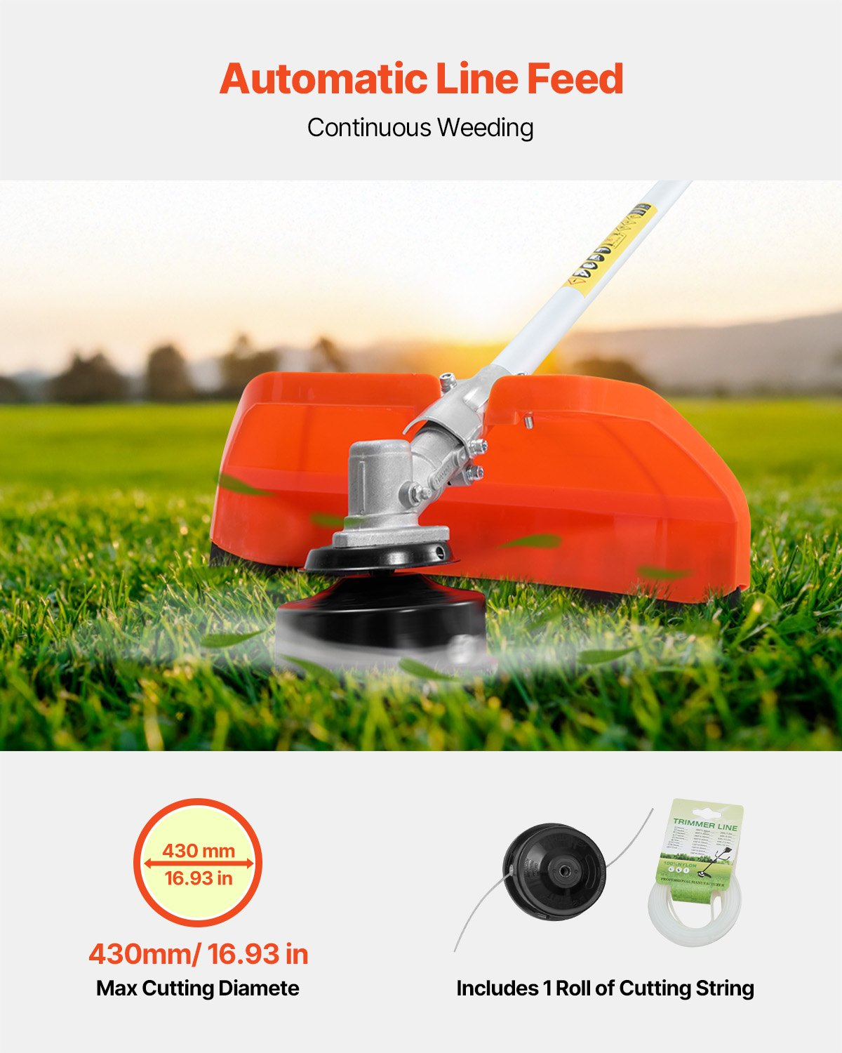 Cordless String Trimmer 16.9" 51.7CC Gas Powered Grass Trimmer