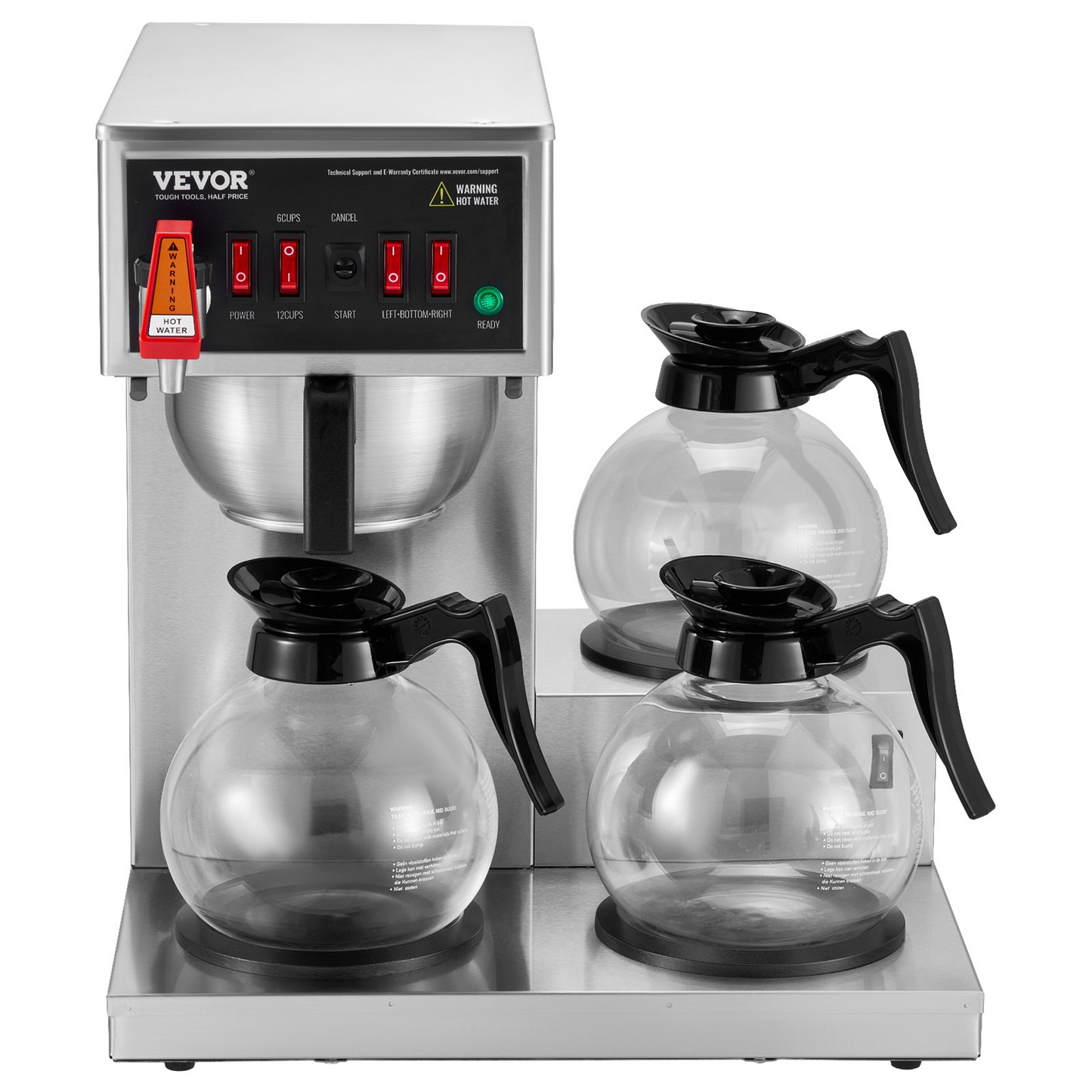 12 Cups Commercial Drip Coffee Maker with 3 Glass Carafes and 3 Warmers Office