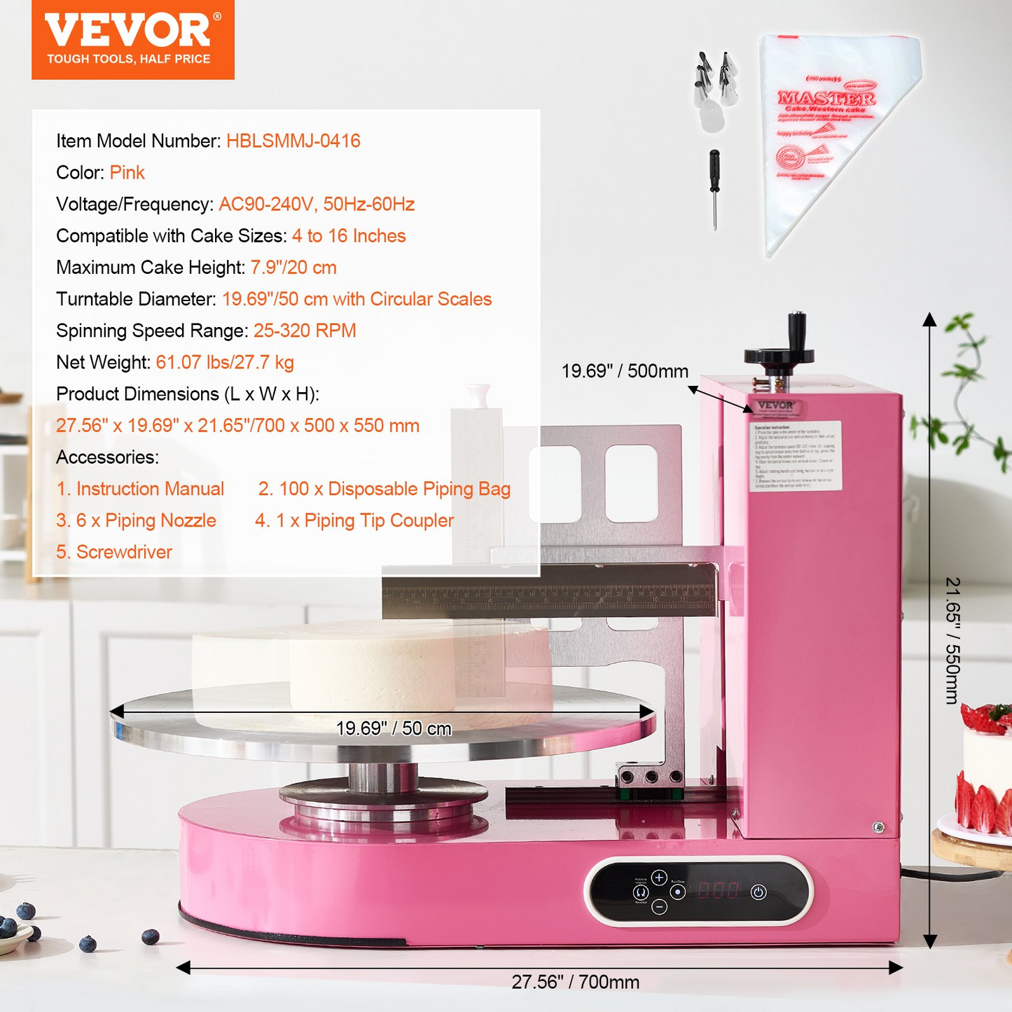 VEVOR Cake Decorating Machine Cake Frosting Spreading for 4" to 16" Cake Pink