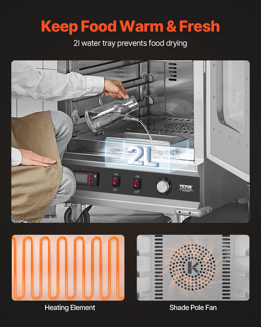 Hot Box Food Warmer 16-Tier Concession Warming Cabinet with Water Tray for Pizza