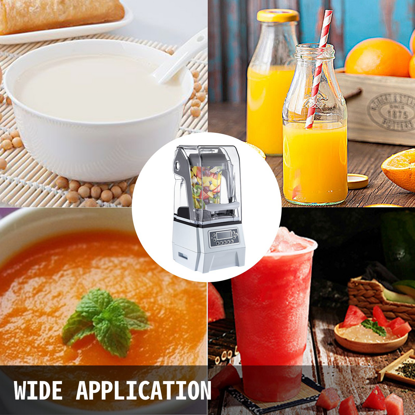 VEVOR 110V Commercial Smoothie Blenders, 1.5L/50.7oz 1500W Countertop Silent Blender w/ 3-Side Silica Gel Sound Shield, Quiet Blender Self-Cleaning Includes Multifunctional 2-in-1 Wet Dry Blades White
