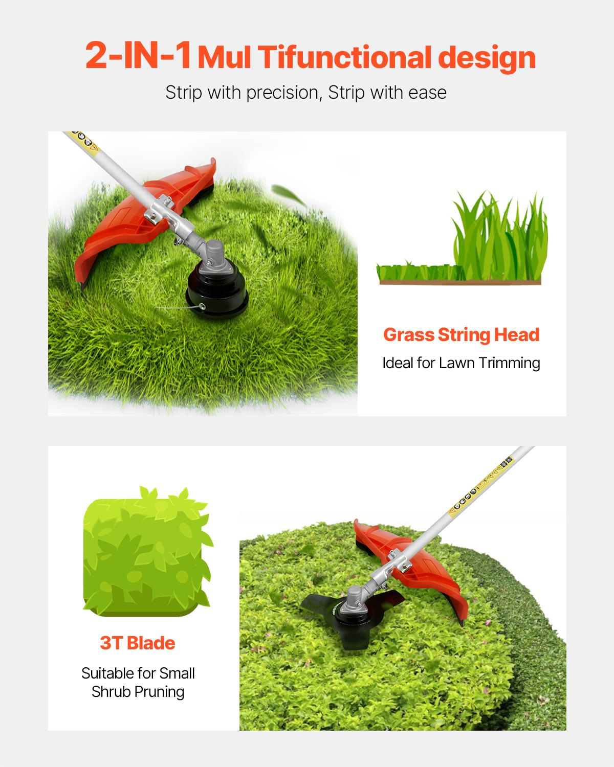 Cordless String Trimmer 16.9" 25.2CC 2-Stroke Gas Powered Grass Trimmer