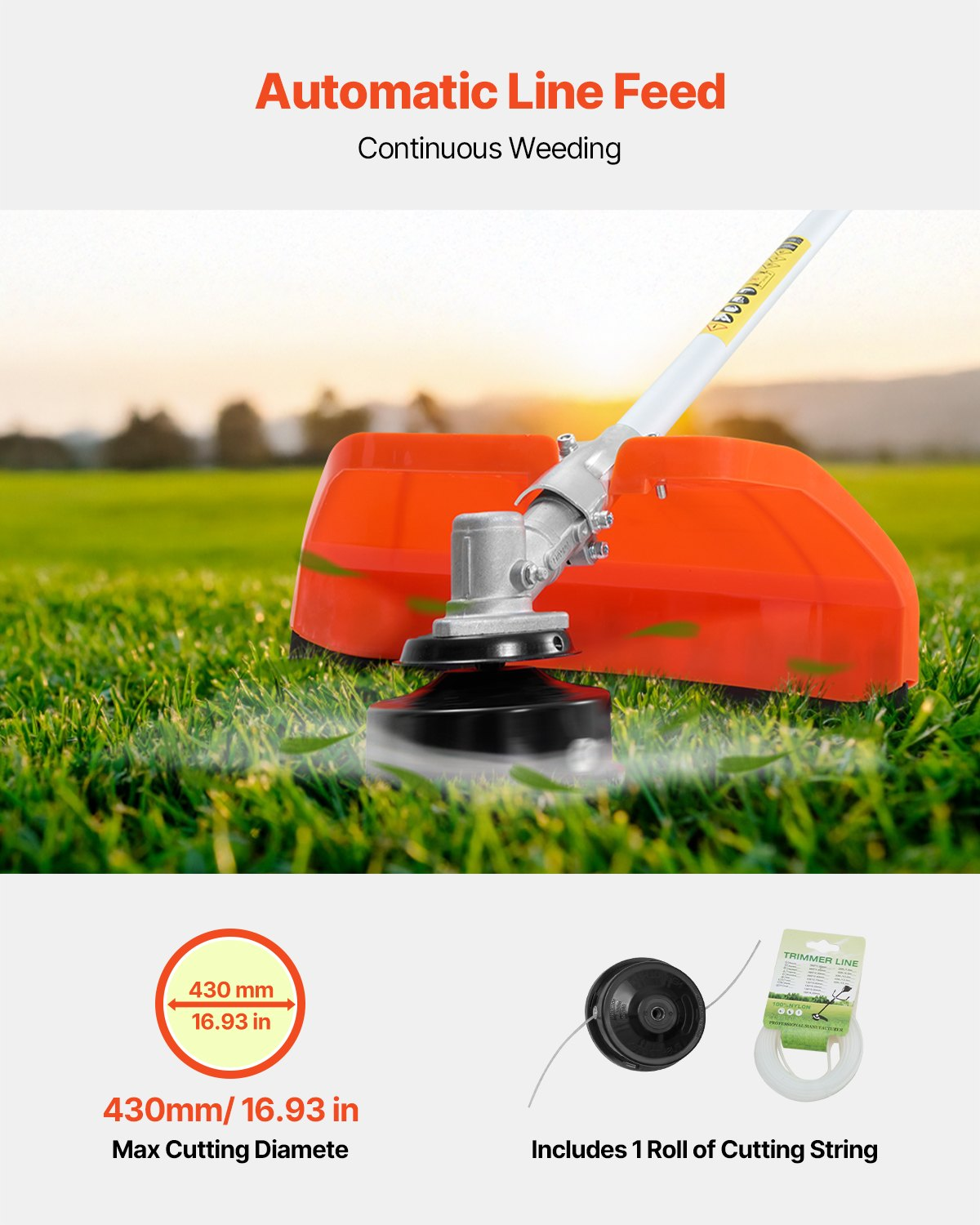 Cordless String Trimmer 16.9" 25.2CC 2-Stroke Gas Powered Grass Trimmer