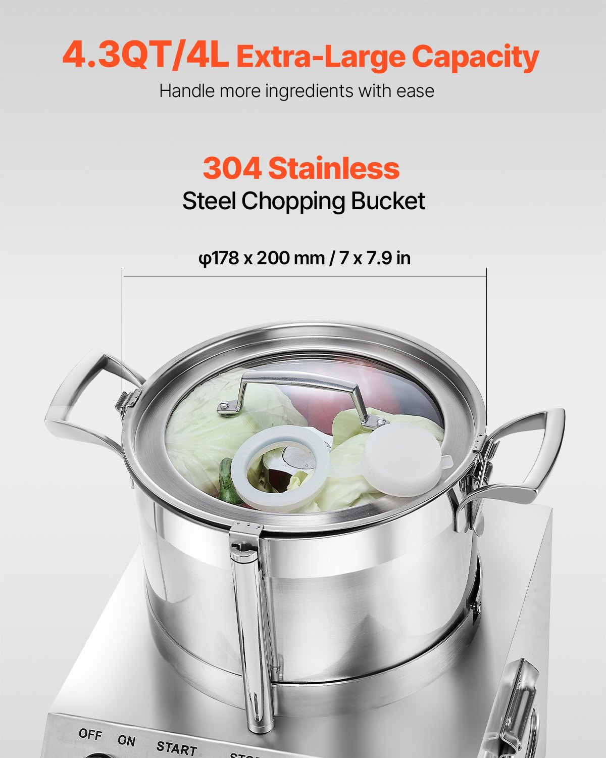 Food Processor Vegetable Chopper 4.3 Quart Food-Grade Stainless Steel Blender
