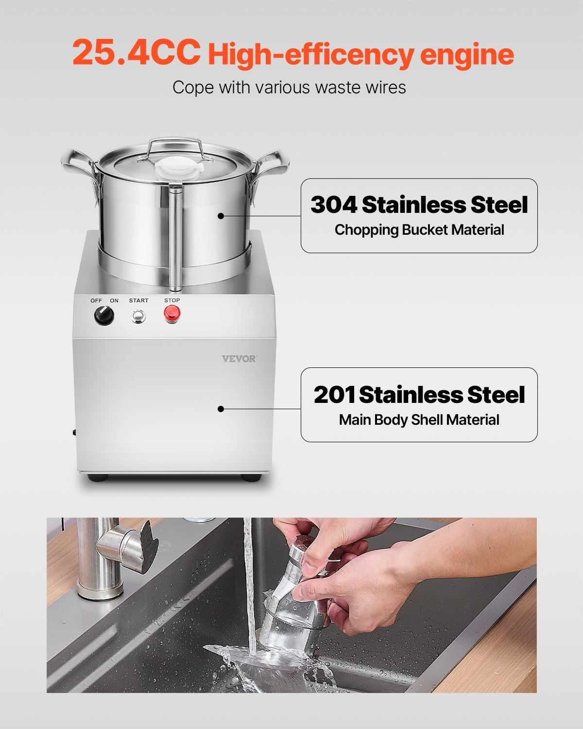Food Processor Vegetable Chopper 4.3 Quart Food-Grade Stainless Steel Blender