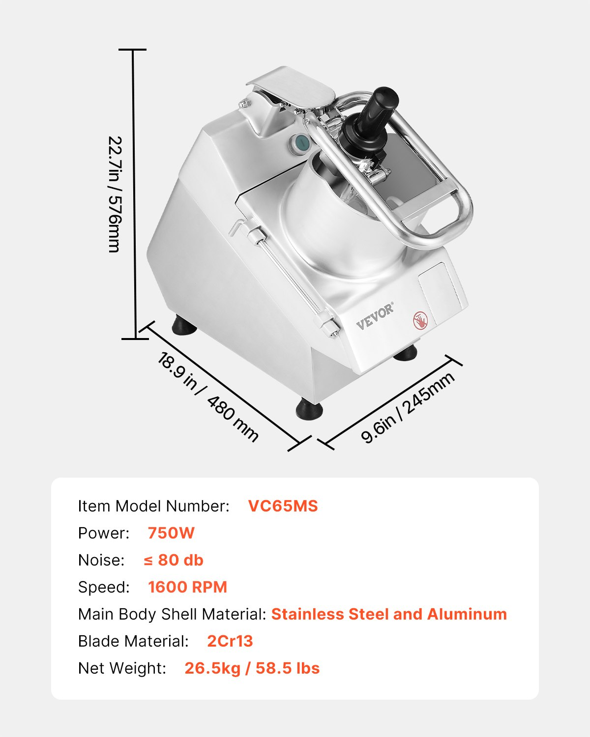 Food Processor Vegetable Chopper w/ 6 Blades Food-Grade Stainless Steel Blender