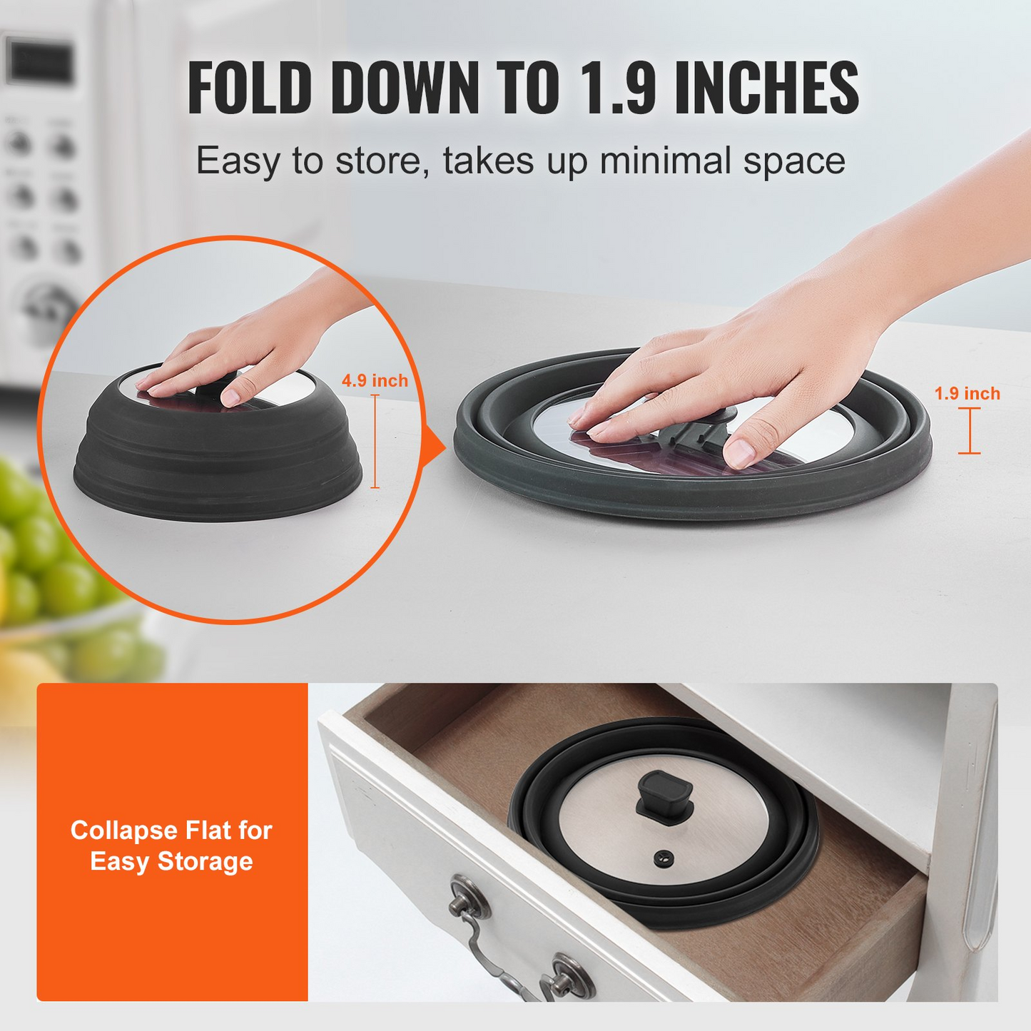 VEVOR Microwave Splatter Cover & Mat 10.8" Collapsible Microwave Food Lid 500°F