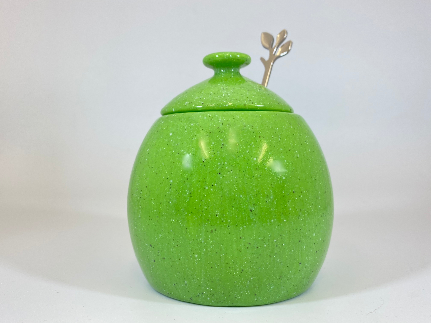 Sugar Bowl with Spoon - Lime Green Glaze