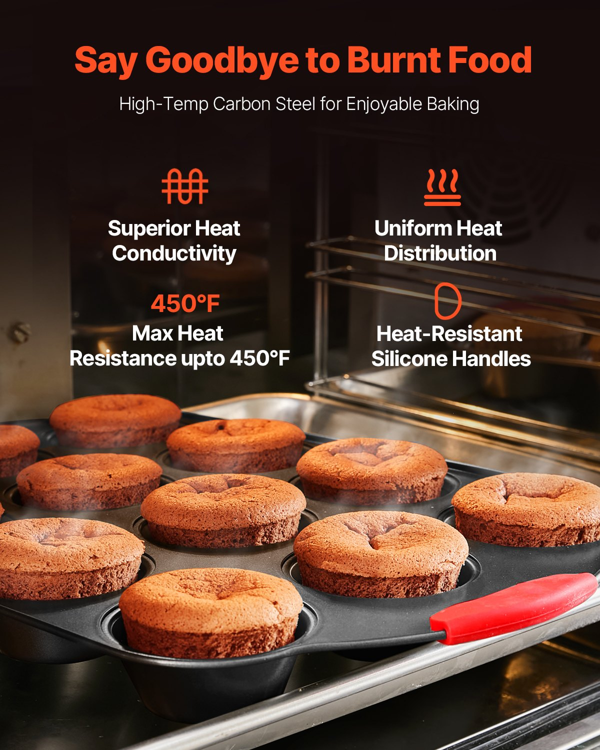 Baking Pan Set 6-Piece Nonstick Carbon Steel Bakeware Set with Silicone Handle