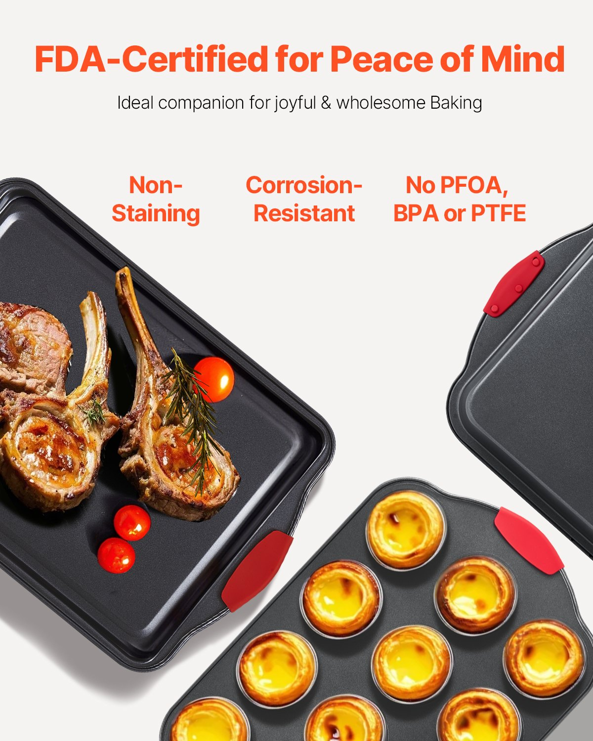Baking Pan Set 6-Piece Nonstick Carbon Steel Bakeware Set with Silicone Handle