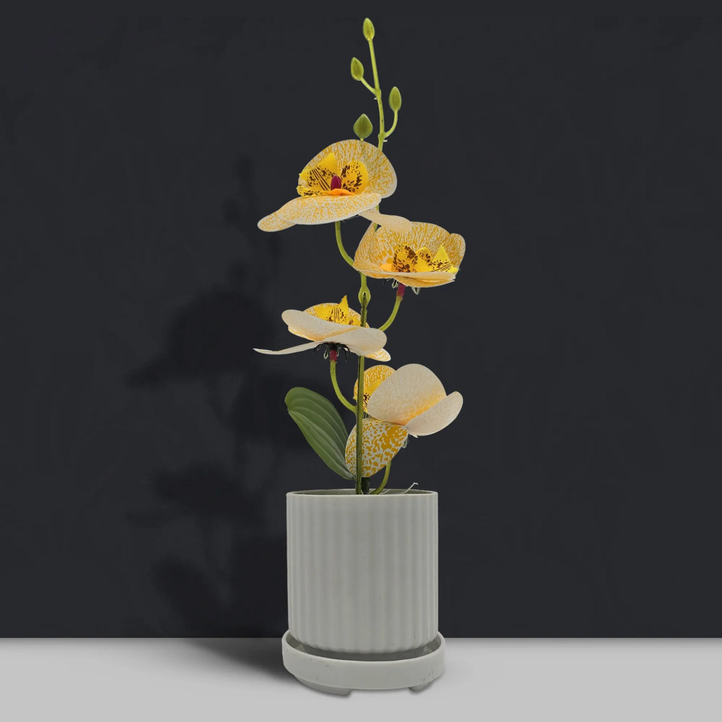 Artificial Orchid with Leaf Potted Plant for Interior Table Decoration~5657