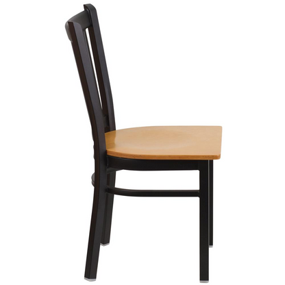 Black Vertical Back Metal Restaurant Chair - Natural Wood Seat