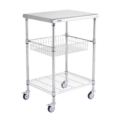 VEVOR 3-Tier Utility Cart Rolling Cart on Wheels 24"x20"x36.6" 470 LBS 6 Hooks