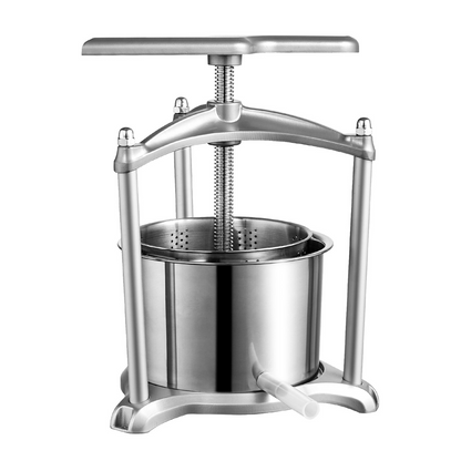 VEVOR Fruit Wine Press, 1.6 Gallon/6L, 2 Stainless Steel Barrels, Manual Juice Maker, Cider Apple Grape Tincture Vegetables Honey Olive Oil Making Press with T-Handle, Triangular Structure for Kitchen