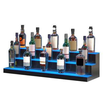 VEVOR LED Lighted Liquor Bottle Display, 3 Tiers 40 Inches, Illuminated Home Bar Shelf with RF Remote & App Control 7 Static Colors 1-4 H Timing, Acrylic Drinks Lighting Shelf for Holding 30 Bottles