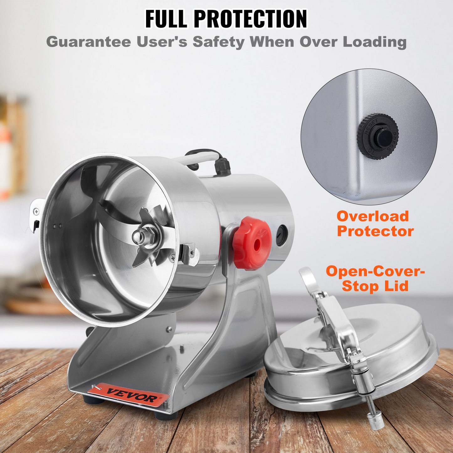 VEVOR 1000g Electric Grain Mill Grinder, 3750W High-Speed Commercial Spice Grinders, Stainless Steel Swing Type Pulverizer Powder Machine, for Spices Cereals Dry Grains Coffee Corn Pepper