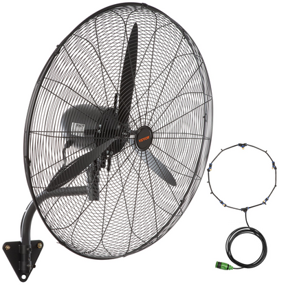 VEVOR Wall-Mount Misting Fan, 30 Inch, 3-speed High Velocity Max. 9500 CFM, Waterproof Oscillating Industrial Wall Fan, Commercial or Residential for Warehouse, Greenhouse, Workshop, Black, ETL Listed