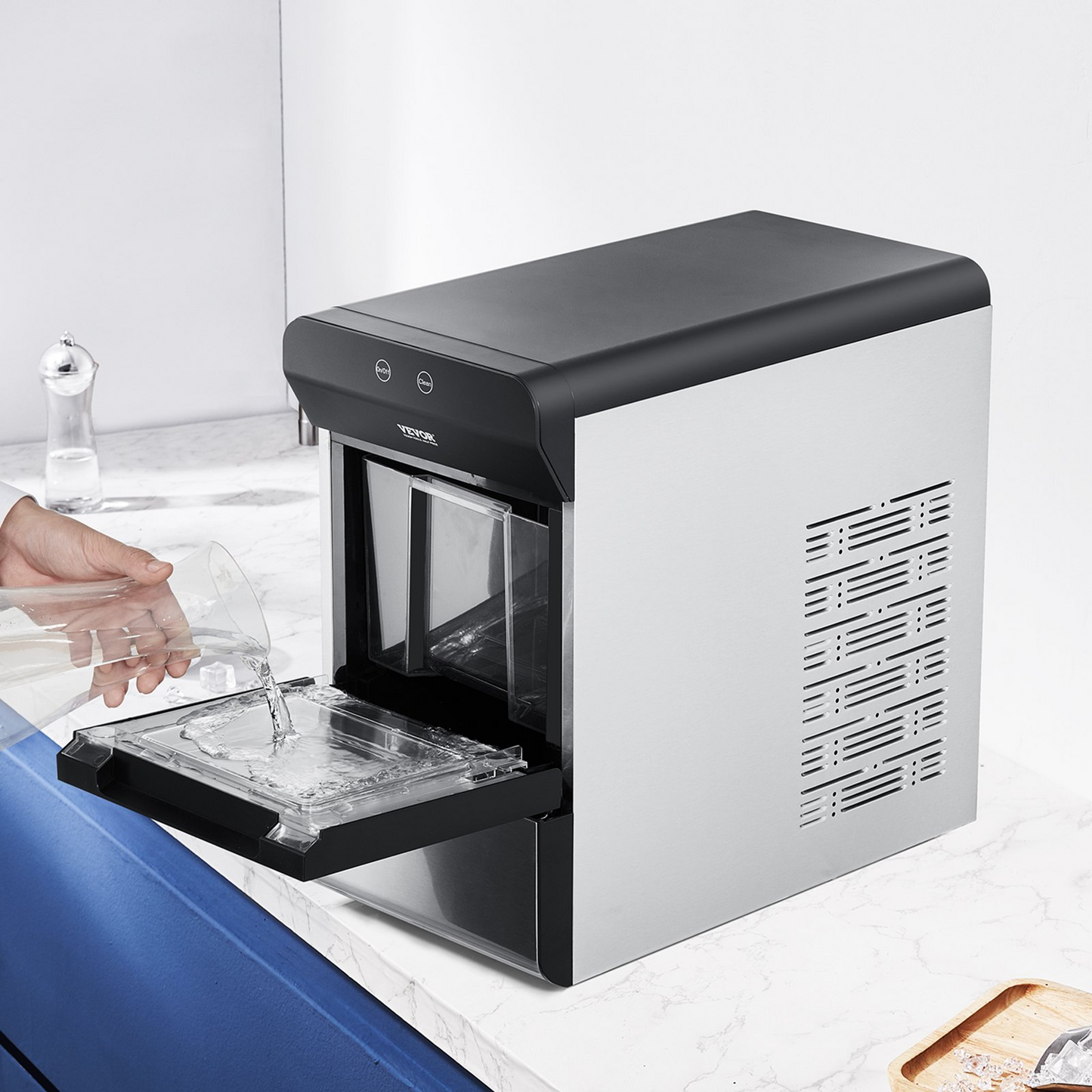 VEVOR Countertop Ice Maker, 37lbs in 24Hrs, Auto Self-Cleaning Portable Ice Maker with Ice Scoop, Basket and Drainpipe, 2 Ways Water Refill Stainless Steel Ice Machine for Home Kitchen Office Party