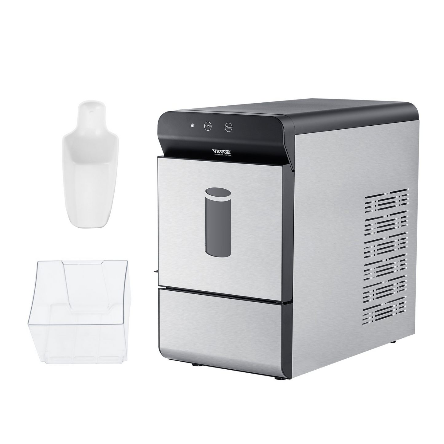 VEVOR Countertop Ice Maker, 37lbs in 24Hrs, Auto Self-Cleaning Portable Ice Maker with Ice Scoop, Basket and Drainpipe, 2 Ways Water Refill Stainless Steel Ice Machine for Home Kitchen Office Party