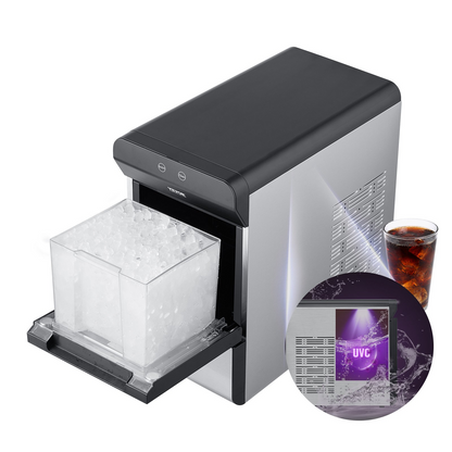 VEVOR Countertop Ice Maker, 37lbs in 24Hrs, Auto Self-Cleaning Portable Ice Maker with Ice Scoop, Basket and Drainpipe, 2 Ways Water Refill Stainless Steel Ice Machine for Home Kitchen Office Party