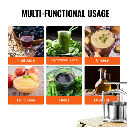 VEVOR Fruit Wine Press, 1.6 Gallon/6L, 2 Stainless Steel Barrels, Manual Juice Maker, Cider Apple Grape Tincture Vegetables Honey Olive Oil Making Press with T-Handle, Triangular Structure for Kitchen