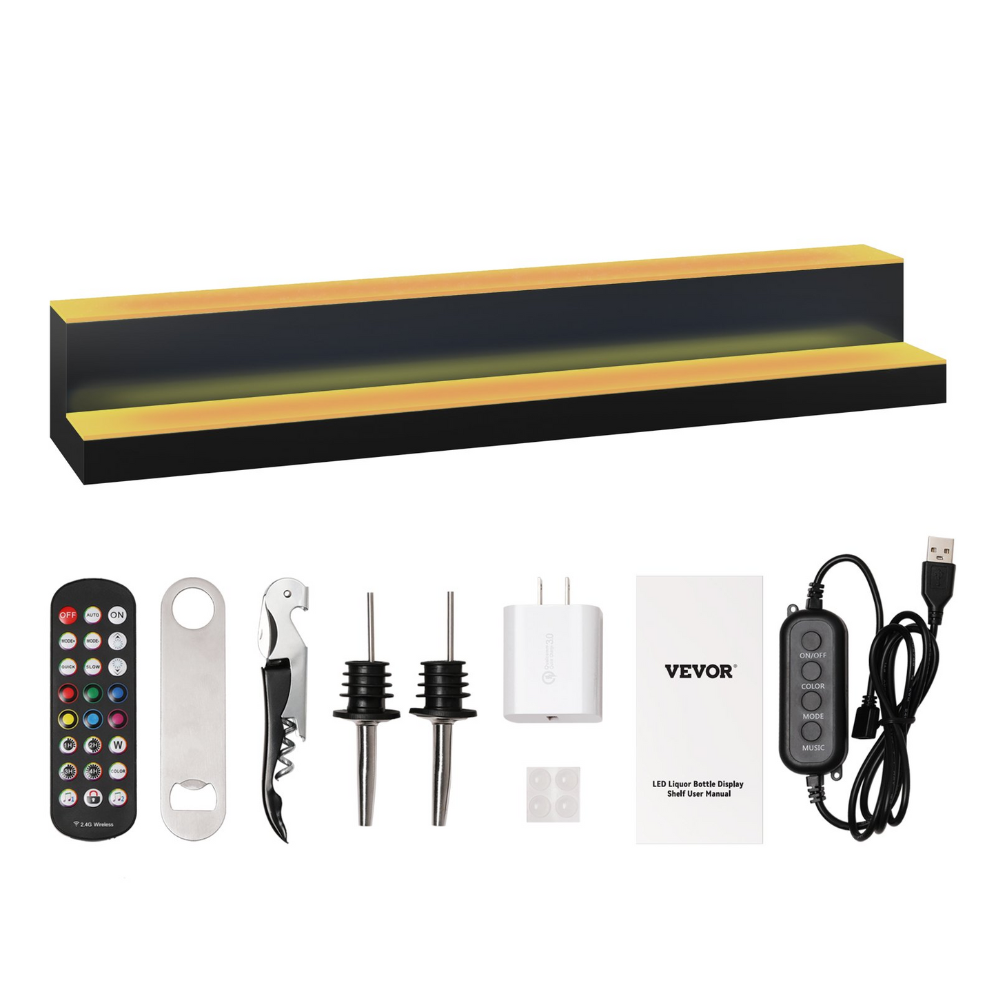 VEVOR LED Lighted Liquor Bottle Display Bar Shelf RF & App Control 40" 2-Step